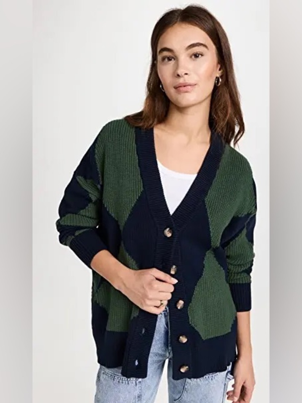 PISTOLA Evelyn Oversized Cardigan Ivy Diamond Play Argyle Knit Sweater